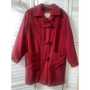 Vtg 80s American Bazaar Women's Red Lined Button Front Trench Pea Coat Large
